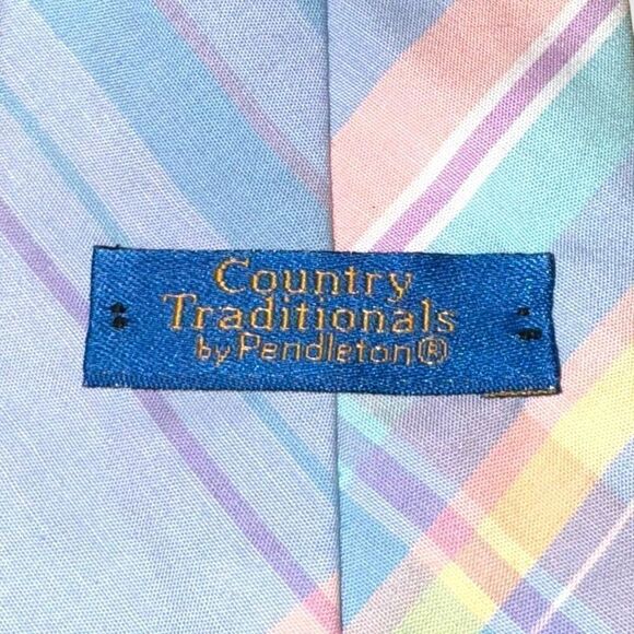 70s Pendleton Pastel Check Cotton Neck Tie - Picture 3 of 6